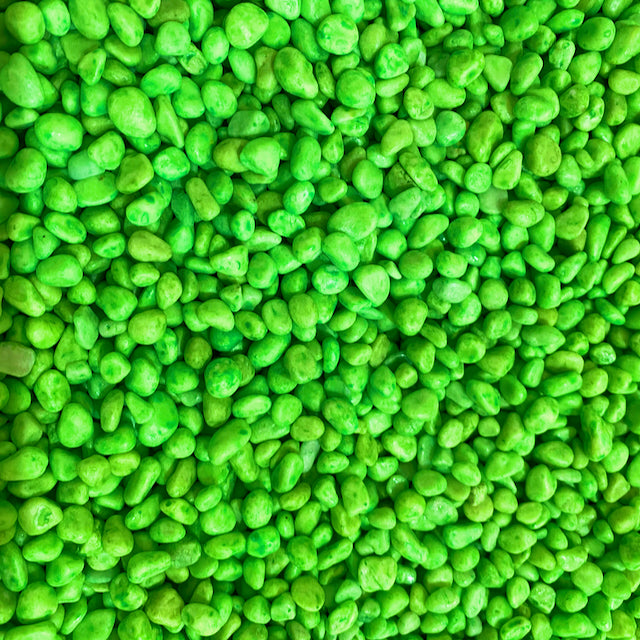 Lime Green coloured fairy garden pebbles for decorating fairy gardens. Available in Australia.