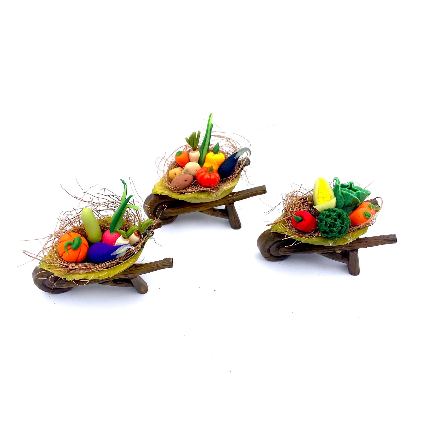 Mini Wheelbarrow Fairy Garden Decoration With Veggies inside the wheelbarrow