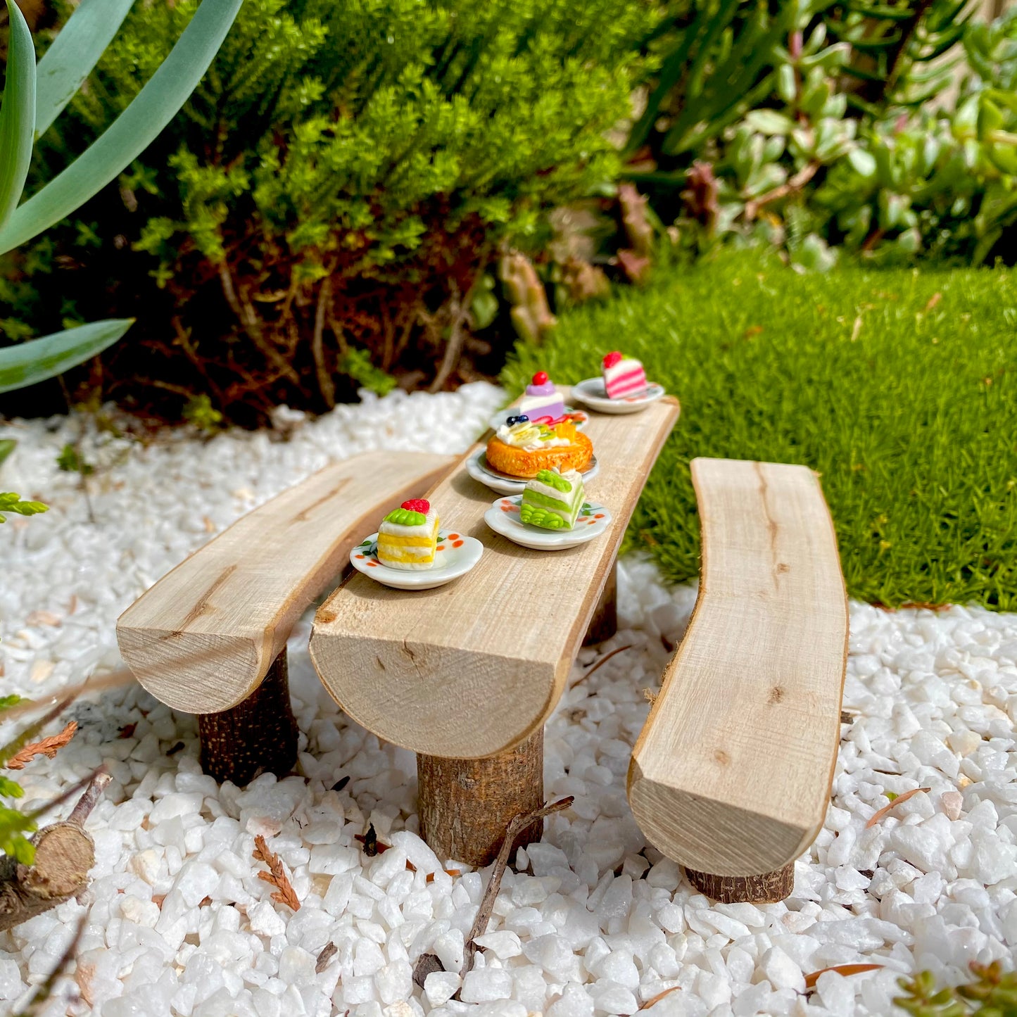 Long Wooden Fairy Garde Table With Bench Seats