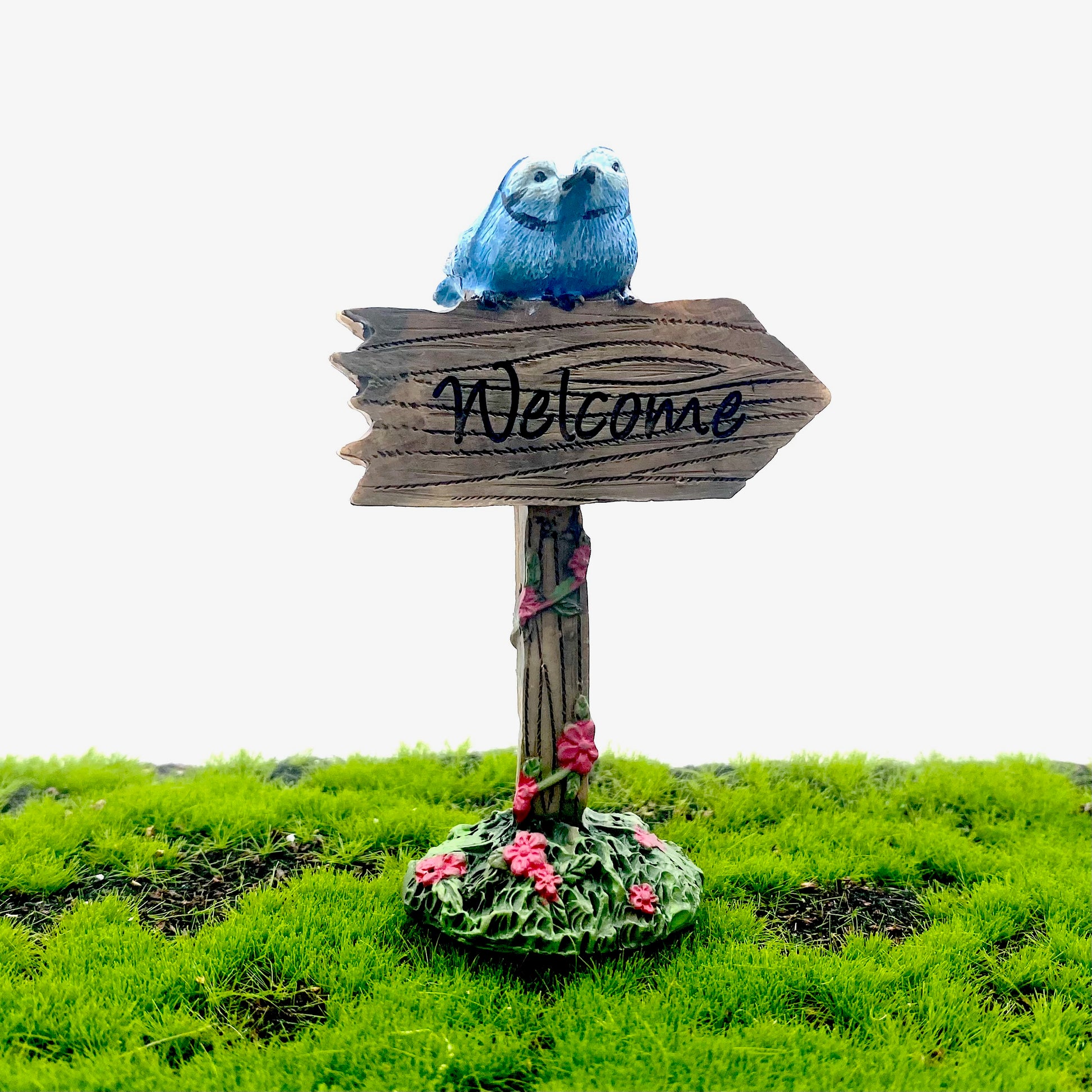 Fairy Garden  Welcome Sign with two blue birds