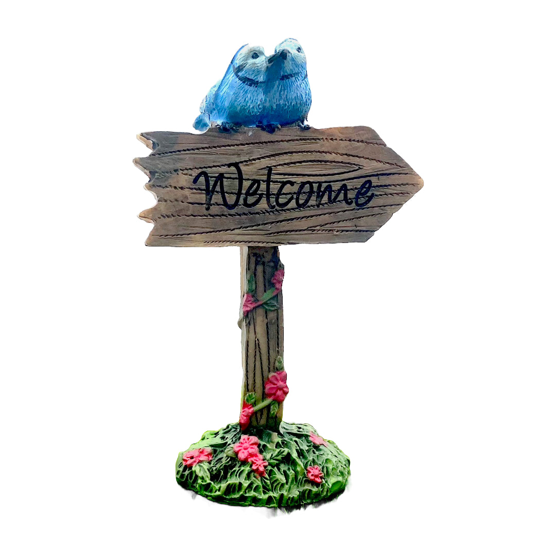 Fairy Garden Welcome Sign with two blue birds