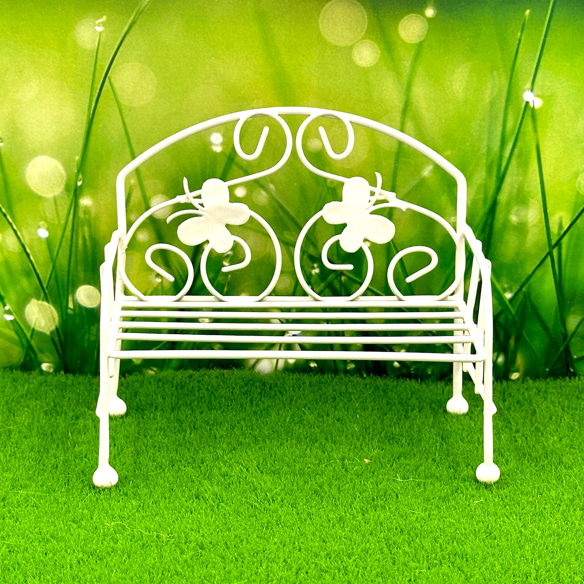 Cream Fairy Garden Metal Seat, Australian Fairy Garden Product, 