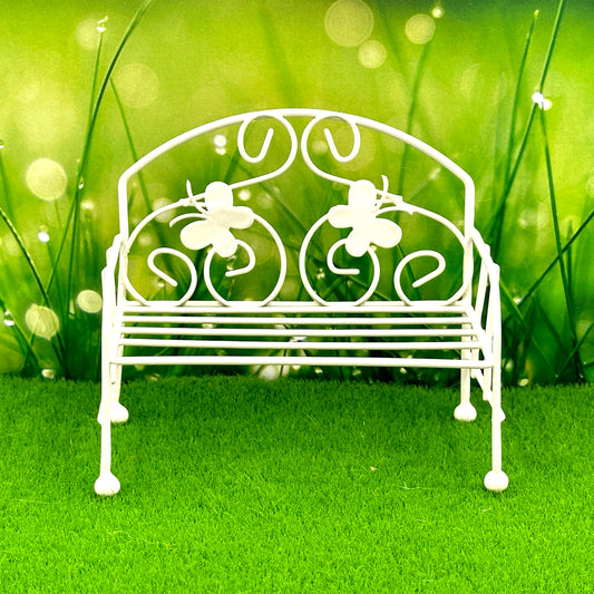 Cream Fairy Garden Metal Seat, Australian Fairy Garden Product, 