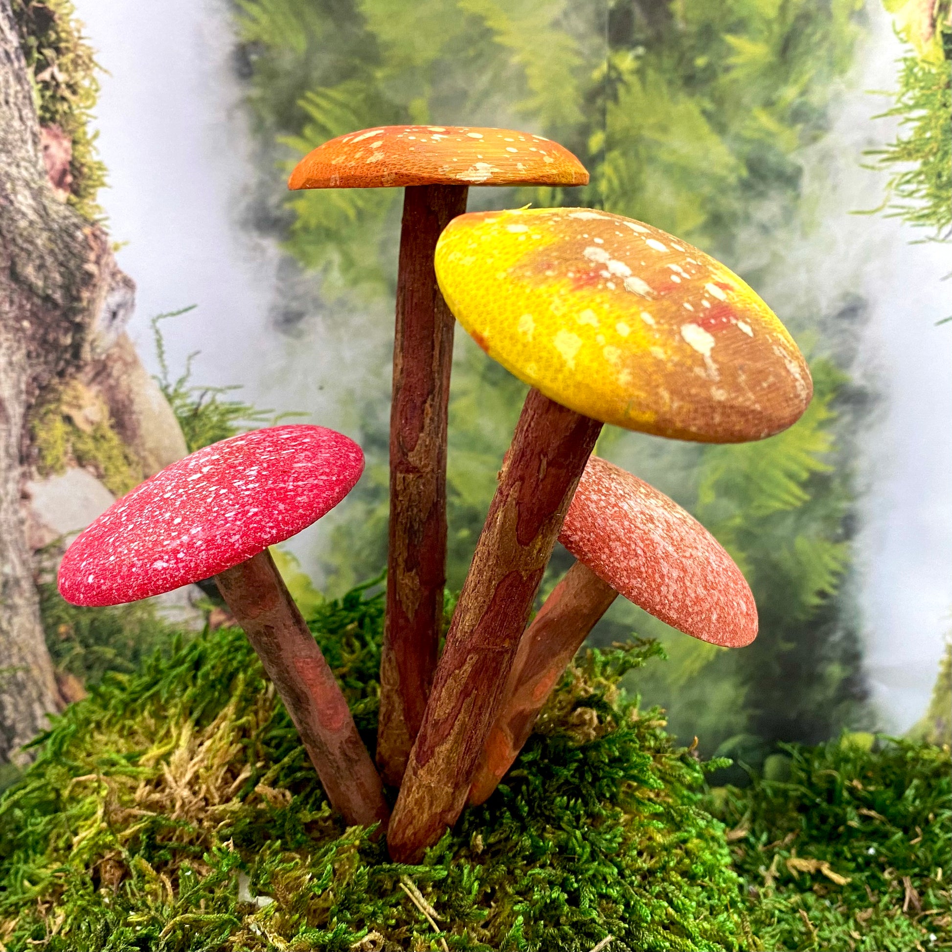 Fairy Garden Wooden Mushroom Clusters (set of 4), Australian Fairy Gardens, Mushrooms