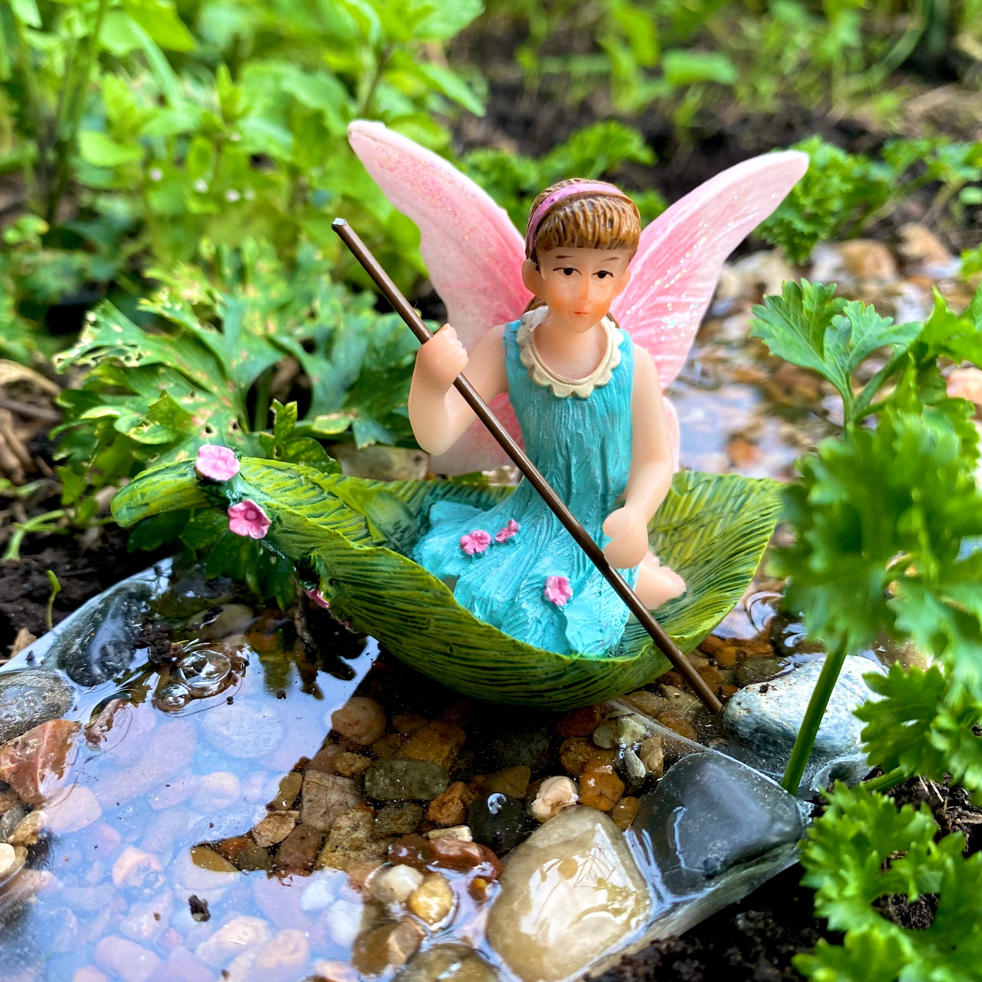 Fairy Mila In A Leaf Boat, Australian Fairy Gardens, Fairies