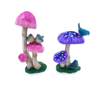 Pink And Purple Mushrooms With Blue Birds