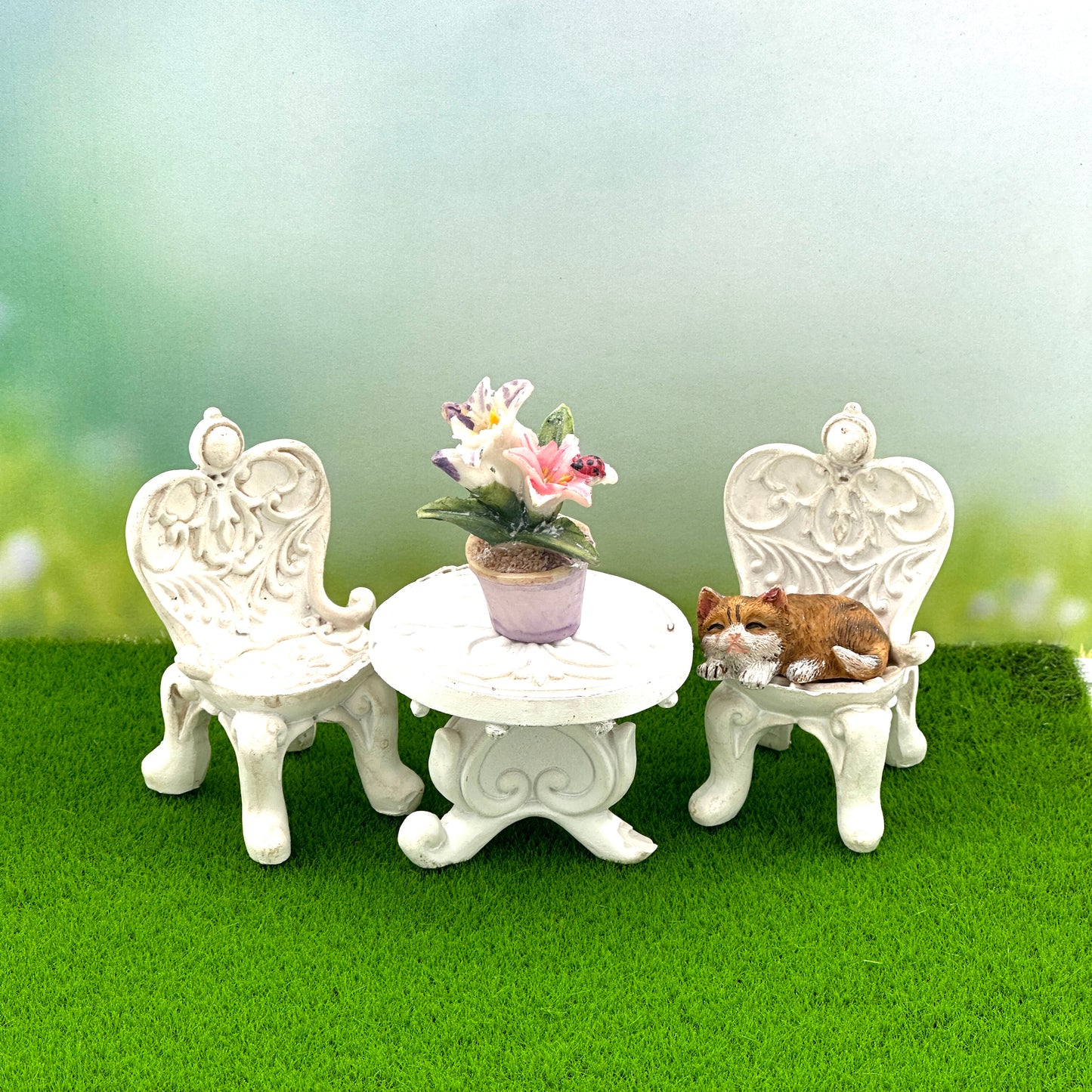 Stone-Like Patio Table & Chairs Set, Australian Fairy Garden Products