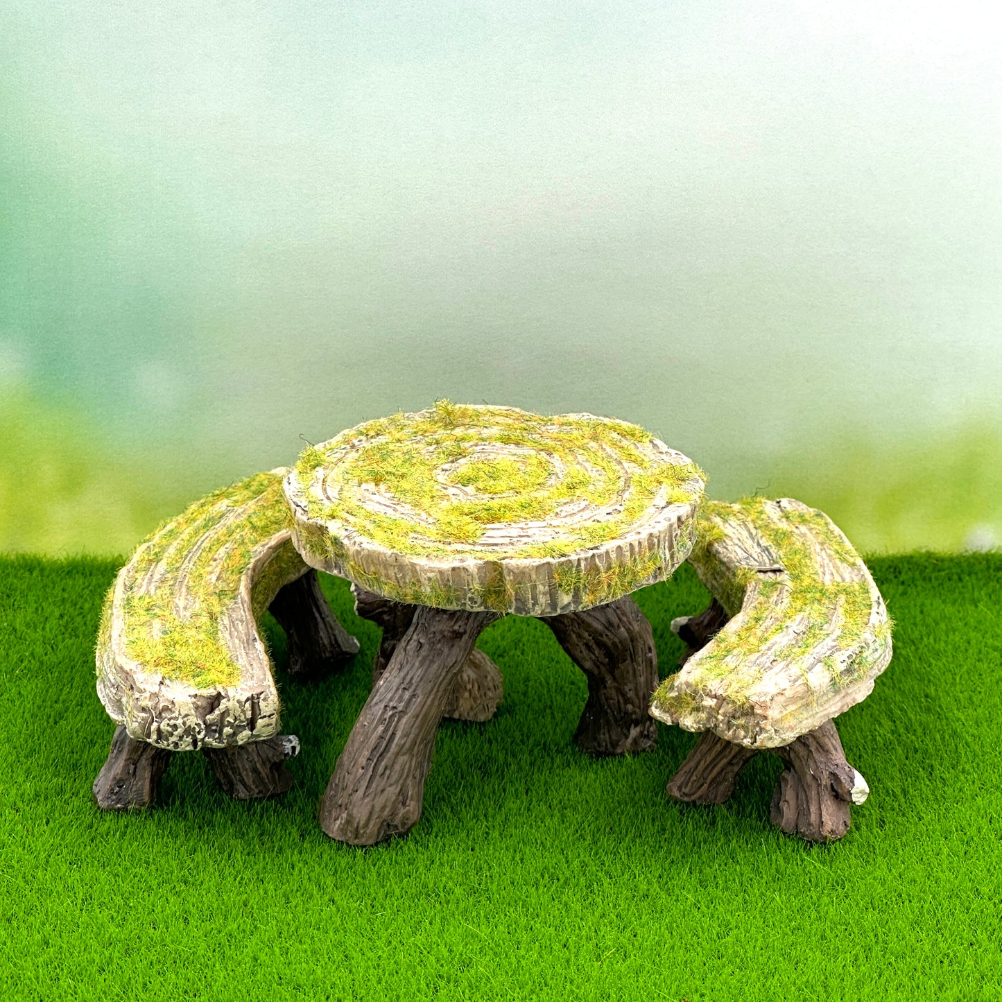 Wood-Like Log Table & Bench Seats, Australian Fairy Garden Products