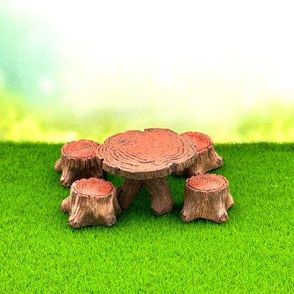 Wood-Like Tree Stump Table & Chairs, Australian Fairy Garden Product