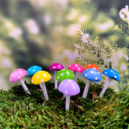 Button Top Mini Bright Fairy Garden Mushrooms (set of 11)
