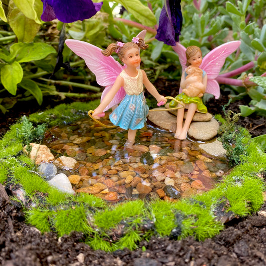 Ava & Pippa Playing In A Pond Fairy Garden Pond Accessory