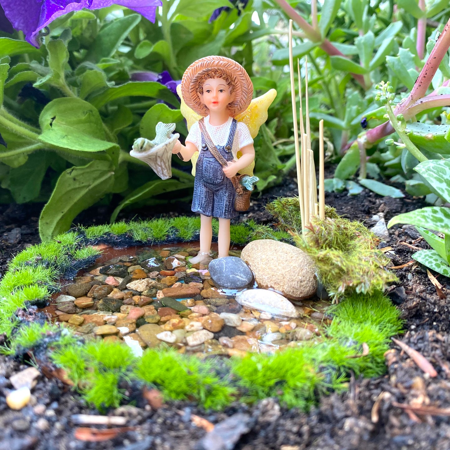 Fairy Logan Fishing In A Pond Fairy Garden Accessory Made in Australia