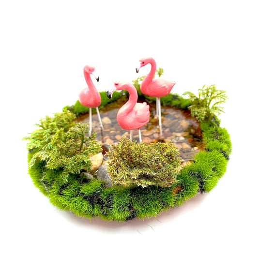 Flamingo Gathering Fairy Garden Pond Accessory