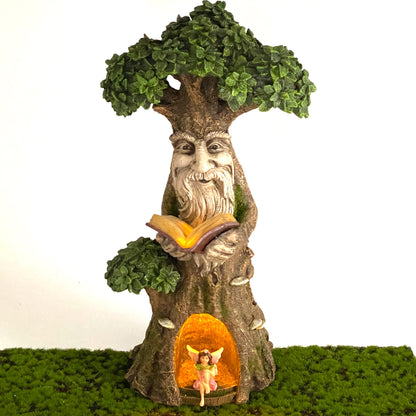Fairy Garden solar Powered Dryad Tree house Reading A Book