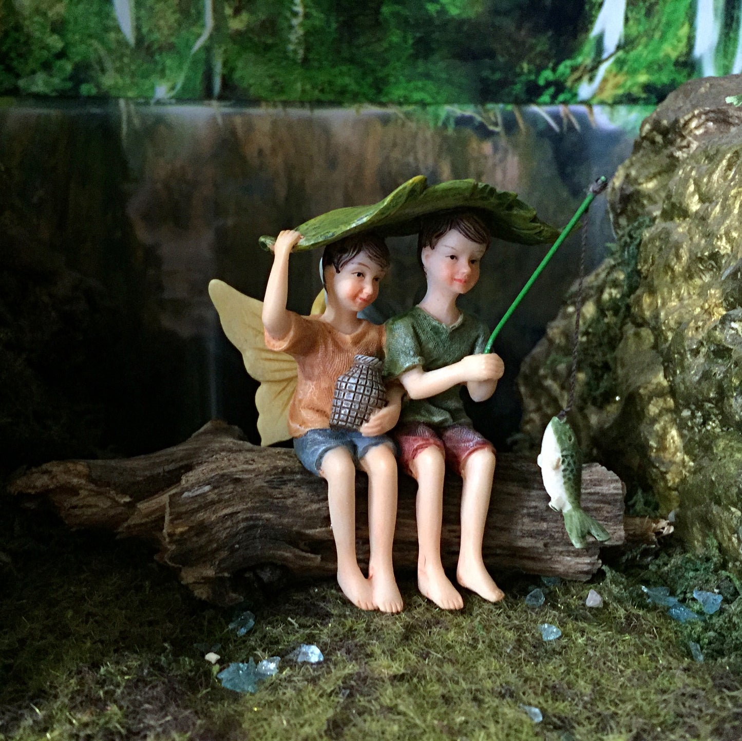 Fishing Boy Fairies (On A Log Or A Rock)
