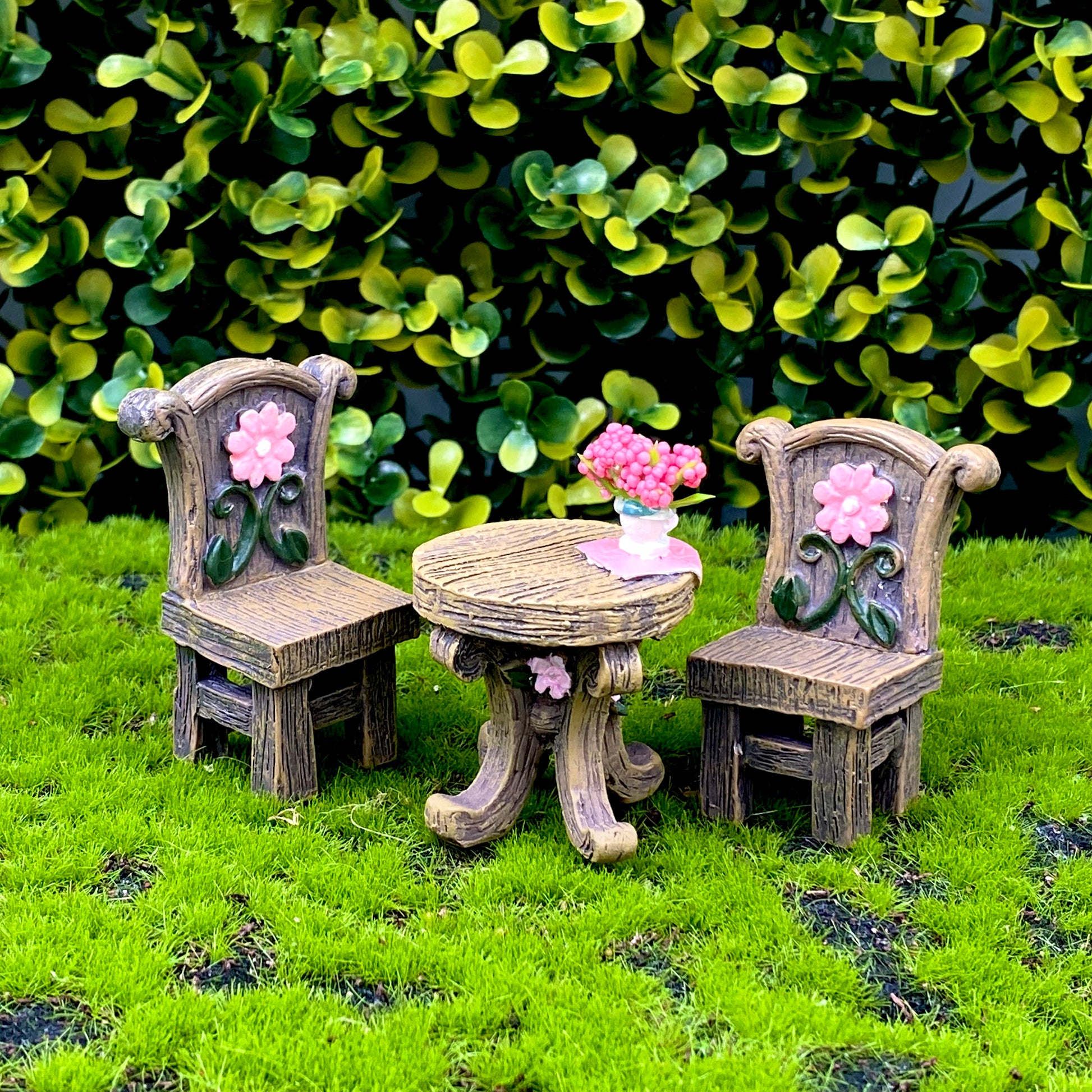 Mini Fairy Garden Wood Like Table & Chairs