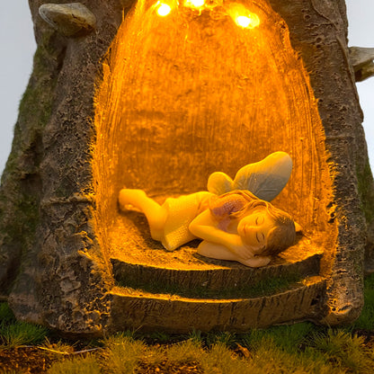 Fairy Garden solar Powered Dryad Tree house Reading A Book